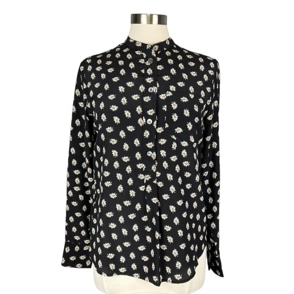 Isabel Marant Rusak Womens Silk Black Floral Long Sleeve Blouse size FR 34 XS - Picture 3 of 16